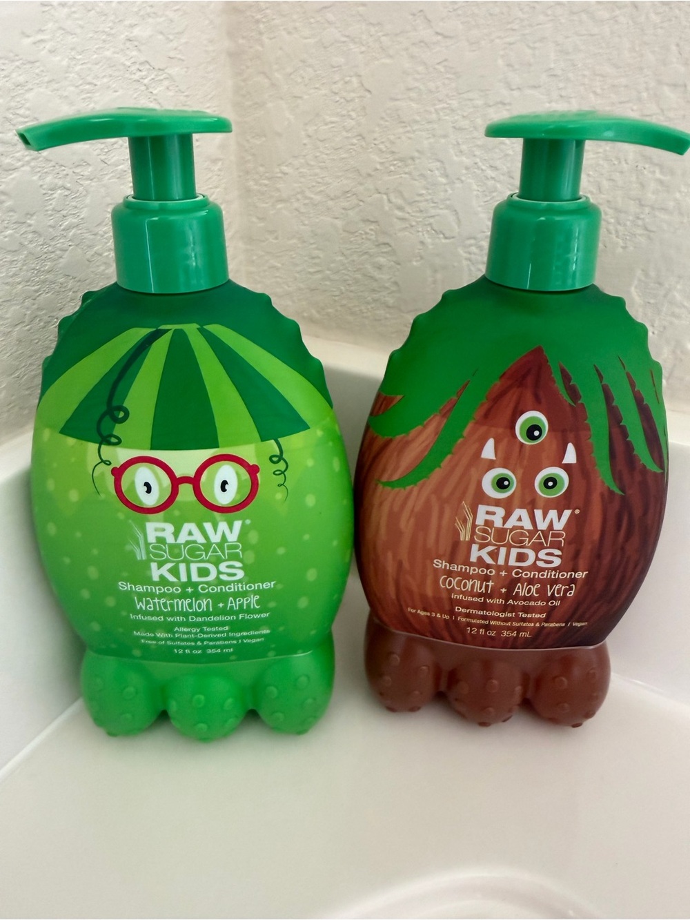 Raw Sugar Kids Shampoo + Conditioner Duo - Green & Brown Bottles